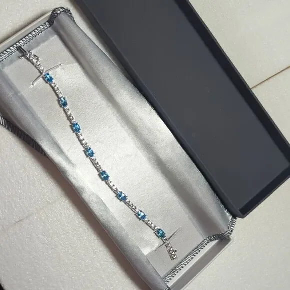 Blue Topaz & CV 7.5 Tennis Bracelet In Gift Box; For Kitty Rescue!